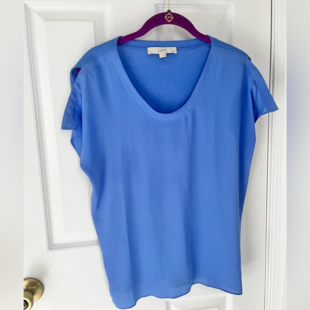 LOFT - Blue Short Sleeve Blouse, Size MP